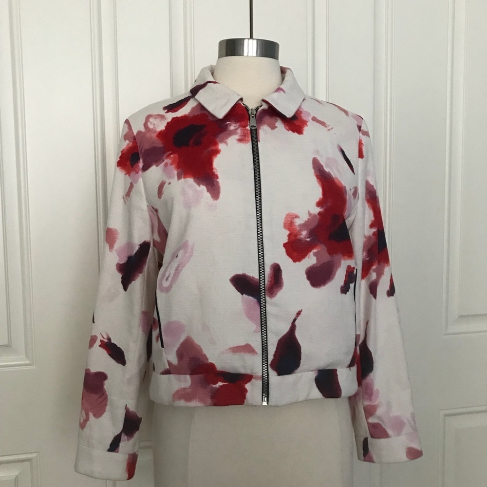 Zara Cotton Abstract Print Floral Moto Jacket XL - Picture 1 of 8